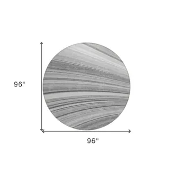 8' Gray Silver And Ivory Round Abstract Washable Indoor Outdoor Area Rug