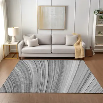 8' X 10' Gray Silver And Ivory Abstract Washable Indoor Outdoor Area Rug