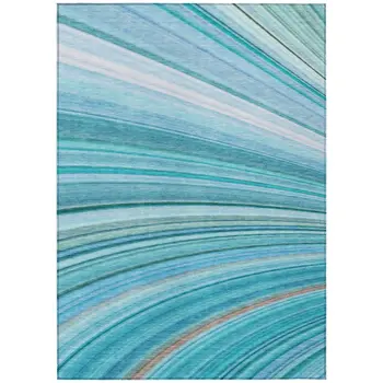 5' X 8' Teal Blue Aqua And Blue Abstract Washable Indoor Outdoor Area Rug