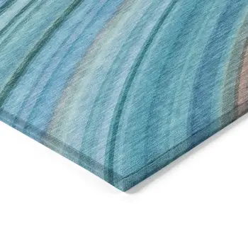 5' X 8' Teal Blue Aqua And Blue Abstract Washable Indoor Outdoor Area Rug