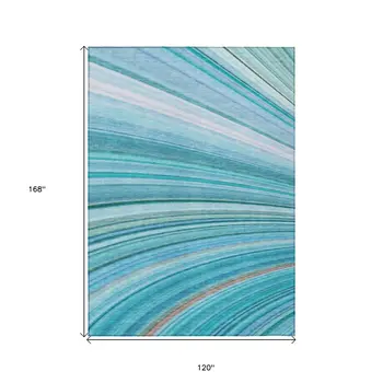 10' X 14' Teal Blue Aqua And Blue Abstract Washable Indoor Outdoor Area Rug