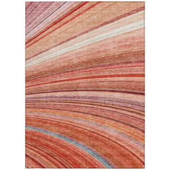 5' X 8' Terra Cotta Salmon And Orange Striped Washable Indoor Outdoor Area Rug