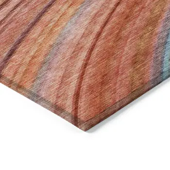 5' X 8' Terra Cotta Salmon And Orange Striped Washable Indoor Outdoor Area Rug