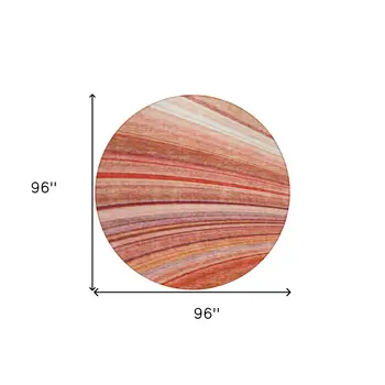 8' Terra Cotta Salmon And Orange Round Striped Washable Indoor Outdoor Area Rug