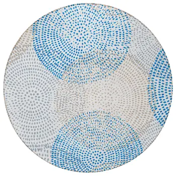 8' Ivory Blue And Taupe Round Polka Dot Washable Indoor Outdoor Area Rug