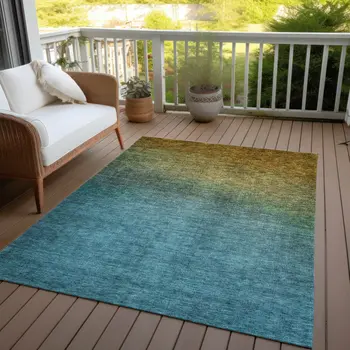 8' X 10' Brown Blue And Taupe Ombre Washable Indoor Outdoor Area Rug