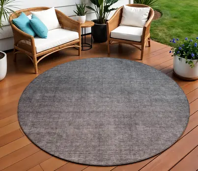 8' Gray Charcoal And Brown Round Ombre Washable Indoor Outdoor Area Rug