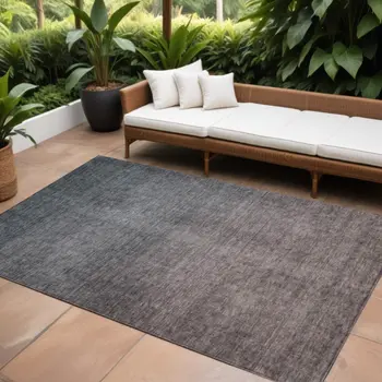 10' X 14' Gray Charcoal And Brown Ombre Washable Indoor Outdoor Area Rug
