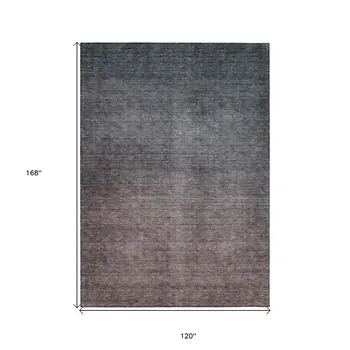 10' X 14' Gray Charcoal And Brown Ombre Washable Indoor Outdoor Area Rug