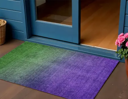 3' X 5' Green Purple And Charcoal Ombre Washable Indoor Outdoor Area Rug