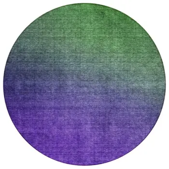 8' Green Purple And Charcoal Round Ombre Washable Indoor Outdoor Area Rug