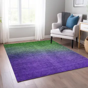 8' X 10' Green Purple And Charcoal Ombre Washable Indoor Outdoor Area Rug