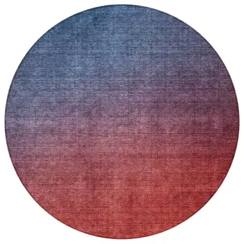 8' Navy Blue Red And Eggplant Round Ombre Washable Indoor Outdoor Area Rug