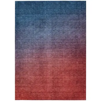 9' X 12' Navy Blue Red And Eggplant Ombre Washable Indoor Outdoor Area Rug