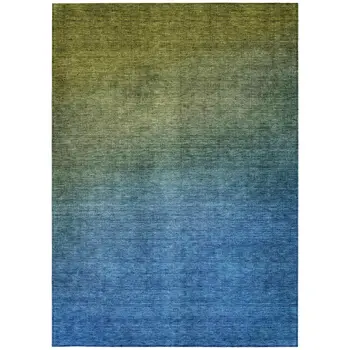 3' X 5' Olive Green Blue And Navy Blue Ombre Washable Indoor Outdoor Area Rug