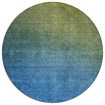 8' Olive Green Blue And Navy Blue Round Ombre Washable Indoor Outdoor Area Rug