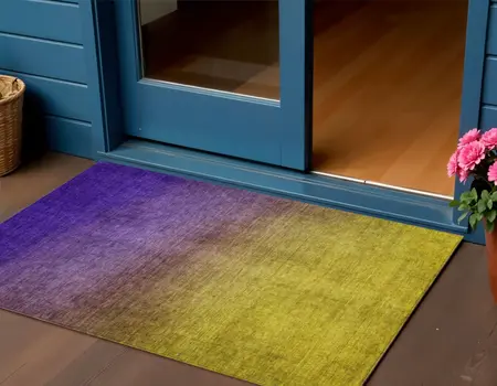 3' X 5' Purple Gold And Blue Ombre Washable Indoor Outdoor Area Rug