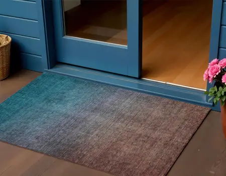 3' X 5' Teal Blue Chocolate And Charcoal Ombre Washable Indoor Outdoor Area Rug