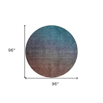 8' Teal Blue Chocolate And Charcoal Round Ombre Washable Indoor Outdoor Area Rug