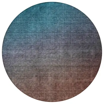 8' Teal Blue Chocolate And Charcoal Round Ombre Washable Indoor Outdoor Area Rug