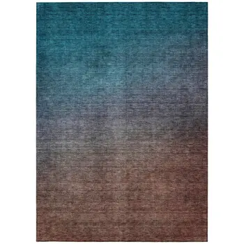 10' X 14' Teal Blue Chocolate And Charcoal Ombre Washable Indoor Outdoor Area Rug