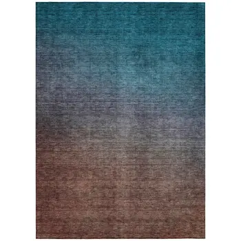 10' X 14' Teal Blue Chocolate And Charcoal Ombre Washable Indoor Outdoor Area Rug