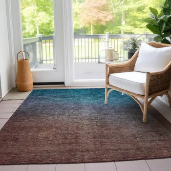 10' X 14' Teal Blue Chocolate And Charcoal Ombre Washable Indoor Outdoor Area Rug