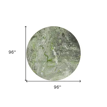 8' Artichoke Green And Ivory Round Abstract Washable Indoor Outdoor Area Rug