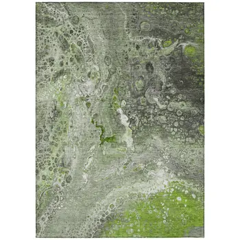 8' X 10' Artichoke Green And Ivory Abstract Washable Indoor Outdoor Area Rug