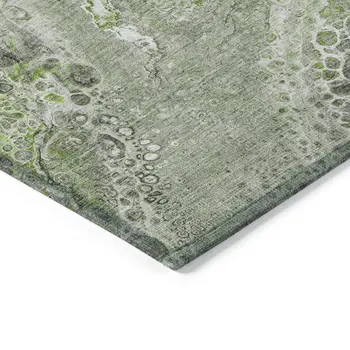 8' X 10' Artichoke Green And Ivory Abstract Washable Indoor Outdoor Area Rug