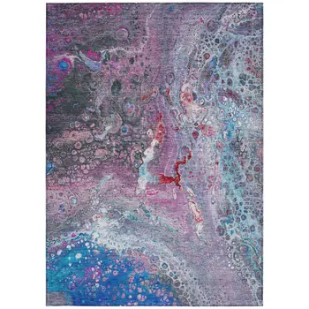 5' X 8' Sky Blue And Purple Abstract Washable Indoor Outdoor Area Rug