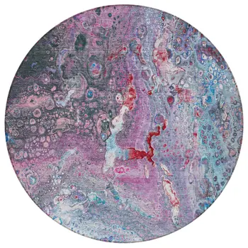 8' Sky Blue And Purple Round Abstract Washable Indoor Outdoor Area Rug