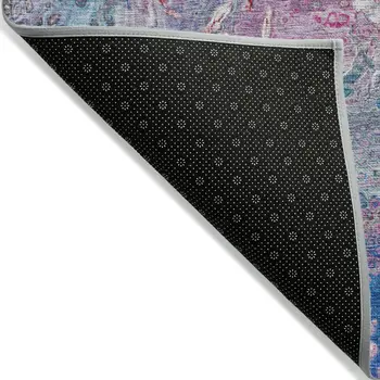 9' X 12' Sky Blue And Purple Abstract Washable Indoor Outdoor Area Rug