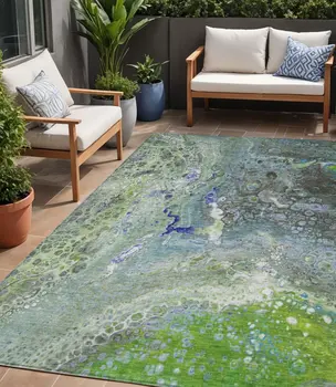 5' X 8' Green And Lime Green Abstract Washable Indoor Outdoor Area Rug