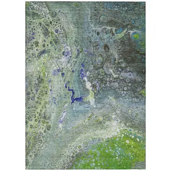 5' X 8' Green And Lime Green Abstract Washable Indoor Outdoor Area Rug