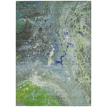 10' X 14' Green And Lime Green Abstract Washable Indoor Outdoor Area Rug
