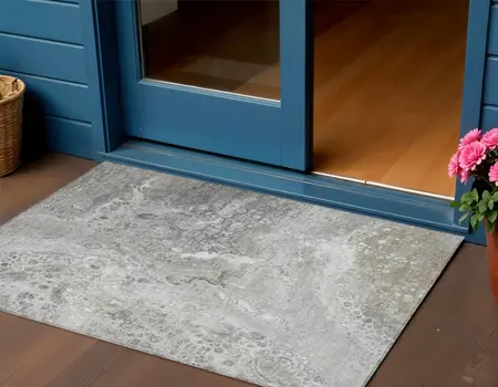 3' X 5' Silver Gray And Taupe Abstract Washable Indoor Outdoor Area Rug