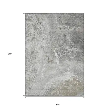 5' X 8' Silver Gray And Taupe Abstract Washable Indoor Outdoor Area Rug