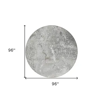8' Silver Gray And Taupe Round Abstract Washable Indoor Outdoor Area Rug