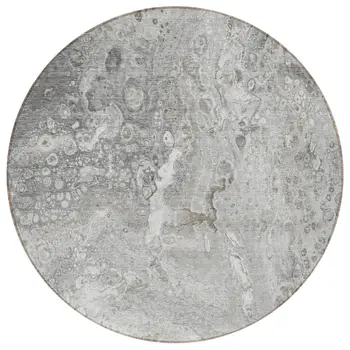 8' Silver Gray And Taupe Round Abstract Washable Indoor Outdoor Area Rug