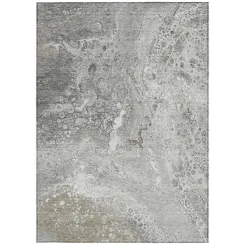 8' X 10' Silver Gray And Taupe Abstract Washable Indoor Outdoor Area Rug