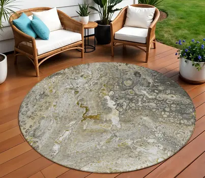 8' Taupe Brown And Beige Round Abstract Washable Indoor Outdoor Area Rug