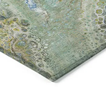 5' X 8' Teal Blue Lime Green And Green Abstract Washable Indoor Outdoor Area Rug