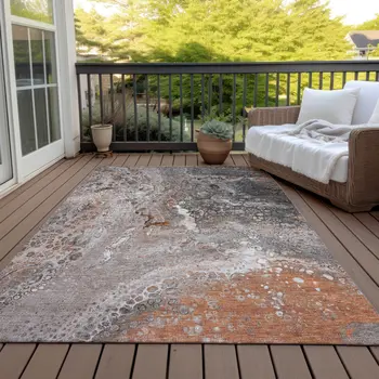 5' X 8' Terra Cotta Copper And Gray Abstract Washable Indoor Outdoor Area Rug