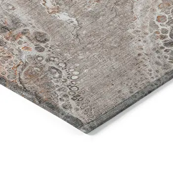 5' X 8' Terra Cotta Copper And Gray Abstract Washable Indoor Outdoor Area Rug