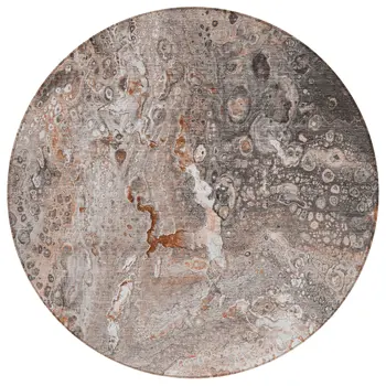 8' Terra Cotta Copper And Gray Round Abstract Washable Indoor Outdoor Area Rug