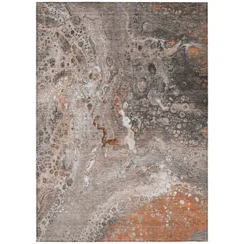 8' X 10' Terra Cotta Copper And Gray Abstract Washable Indoor Outdoor Area Rug