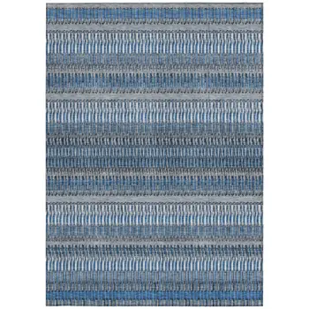 5' X 8' Denim Blue And Ivory Striped Washable Indoor Outdoor Area Rug