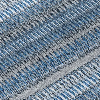 9' X 12' Denim Blue And Ivory Striped Washable Indoor Outdoor Area Rug