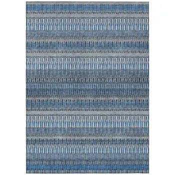 10' X 14' Denim Blue And Ivory Striped Washable Indoor Outdoor Area Rug
